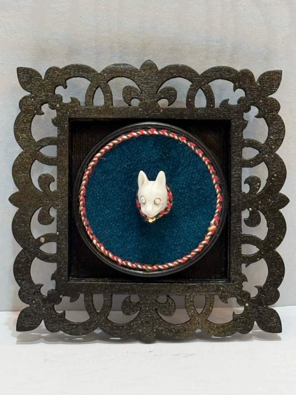 Altered Art By Laura Frozen Charlotte German Porcelain Corgi Dog Head Framed